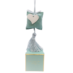 Coussin à Parfumer vert avec cœur en plâtre – Atelier Catherine Masson