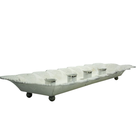 Bougeoir centre de table en métal patiné blanc vieilli - Dekoratief
