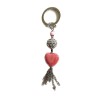 Porte-clés cœur rose et strass argent