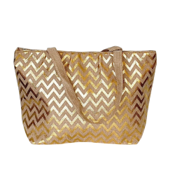 Sac de plage en toile de jute  imprimé zigzag or