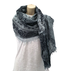 Foulard imprimé gris bleu Création Palm