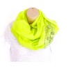 Foulard vert citron avec motifs main de Fatma strass argent/noir
