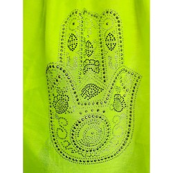 Foulard vert citron avec motifs main de Fatma strass argent/noir