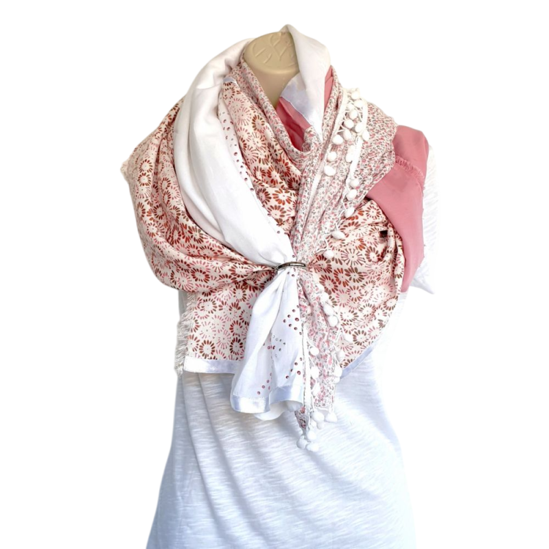 Foulard ton rose et blanc  By Saida