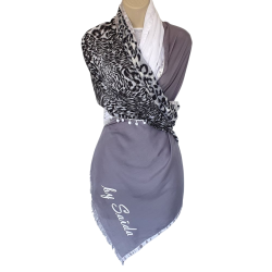 Foulard Tons gris et blanc motifs Guépard By Saida