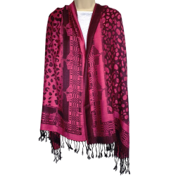 Écharpe Framboise/noire motifs Léopard & Géométriques