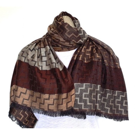 Écharpe Tons marron, ocre et gris Motif Géométrique