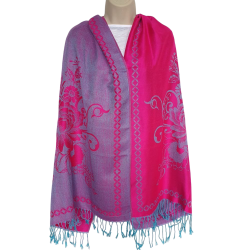 Écharpe Framboise et Turquoise Motif Floral