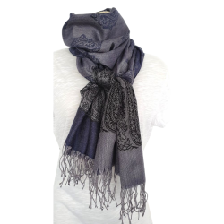 Écharpe Bleue et grise Motif Arabesques