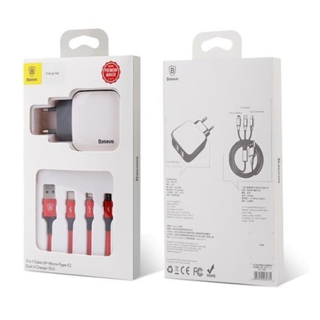 Kit Chargeur Baseus Letour + câble 3 en 1 (type micro USB / Lightning / USB-C)