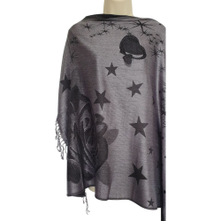Écharpe anthracite motifs Papillons, Fleurs et Toiles