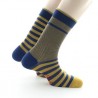 Chaussettes rayées asymétriques marine et jaune