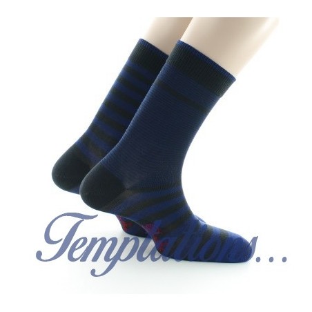 Chaussettes rayées asymétriques Anthracite et Bleu