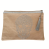 Pochette plate zippée beige – Design tête de mort