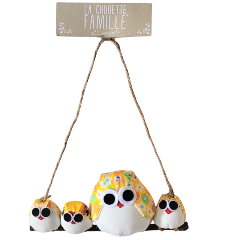 La chouette famille - célibataire et 3 enfants (jaune à fleurs)