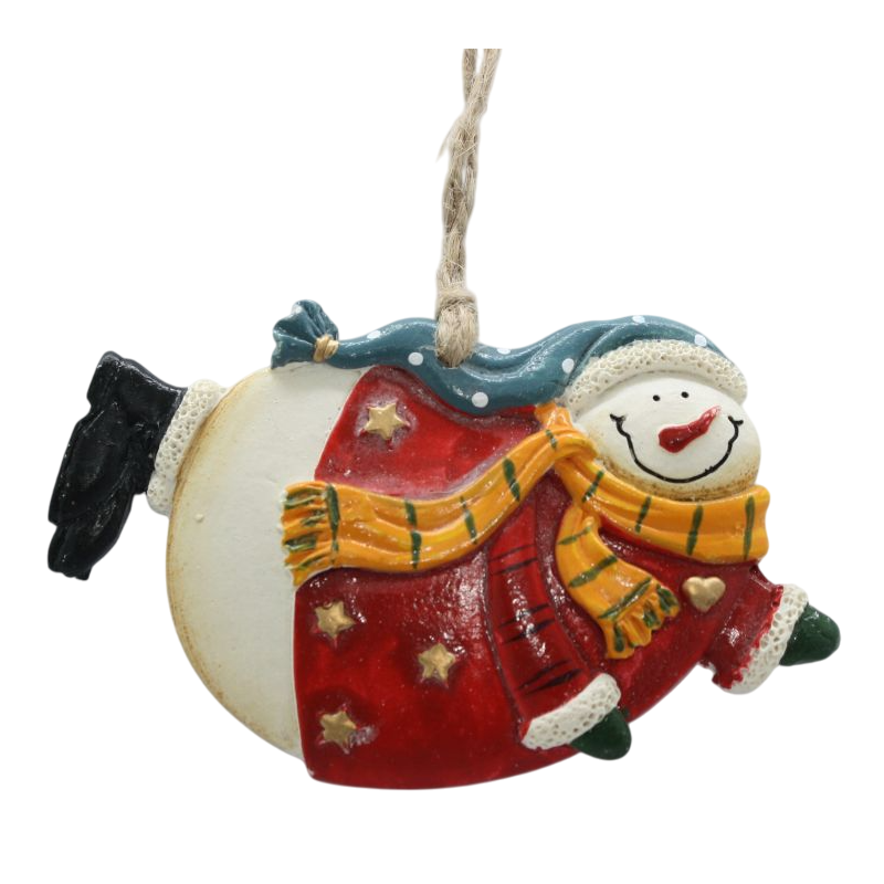 Suspension de noël en plâtre Bonhommes de neige allongé