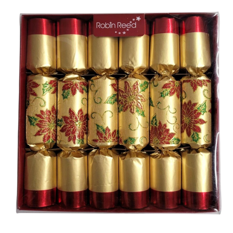 Boite de 6 crackers or motif Fleur de noel