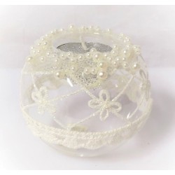 Porte lumignon en verre décoration perle et paillettes - Goodwill