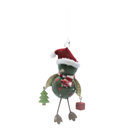 Décoration de noël à ressort Oiseau avec bonnet