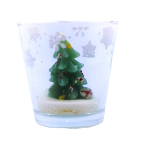 Verre votive avec bougie sapin de noël