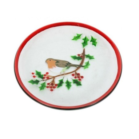 Soucoupe en verre Support bougie Rouge-gorge - Village Candles