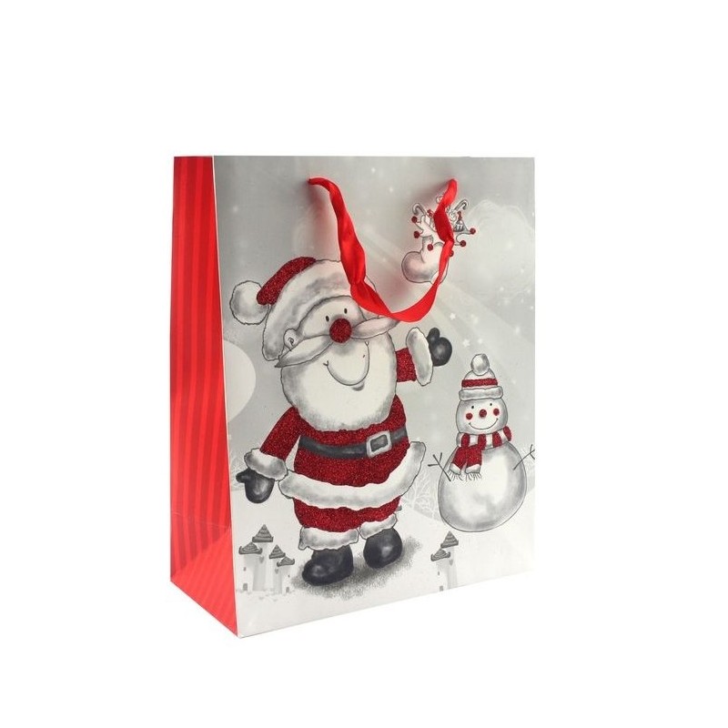 Sac cadeau Père Noël et Bonhomme de neige 32 x 26 x 10.5 cm