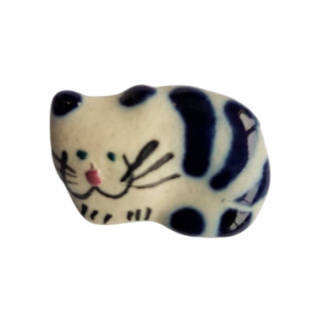 Miniature en céramique – Chat en boule à rayures bleues GM