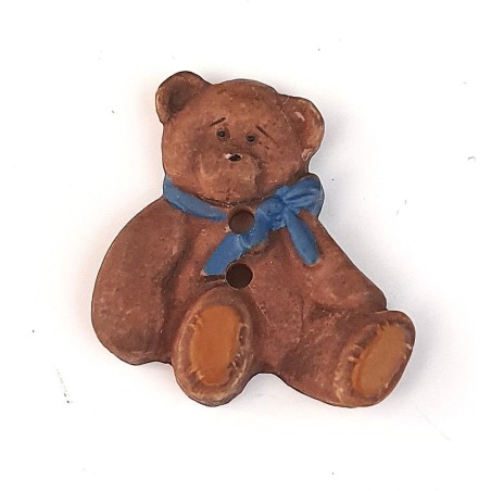 Bouton JHB - Ours avec un nœud bleu