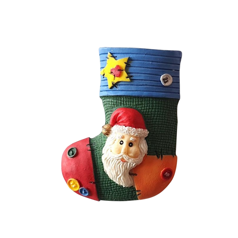 Bouton Botte de Noël verte avec Père Noël