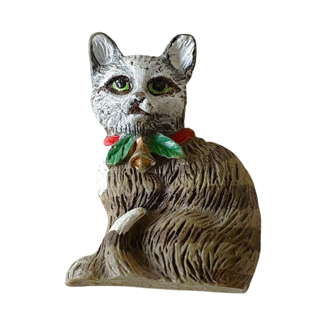 Bouton JHB - "Chat de Noël gris assis"