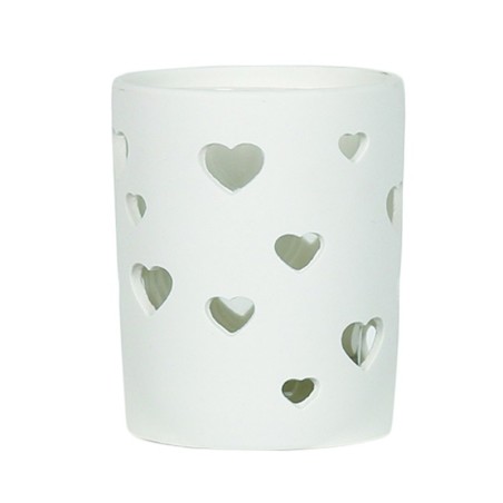 Photophore blanc ajouré de cœurs- Village Candle