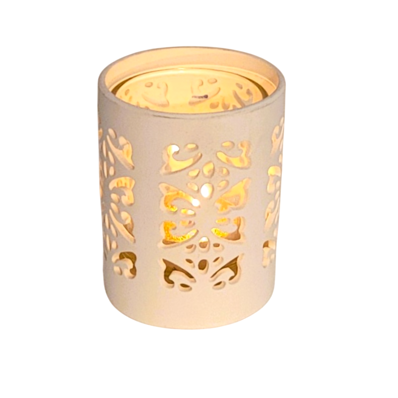 Photophore blanc ajouré de papillons - Village Candle