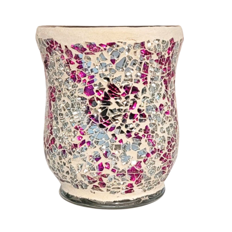 Photophore évasé Mosaïque Cerise et argent - Village Candle