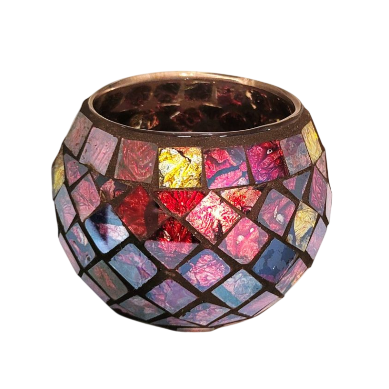 Photophore Globe Mosaïque rouge et or – Village Candle