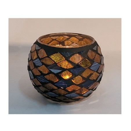 Photophore Globe Mosaïque Cuivre et bleue – Village Candle