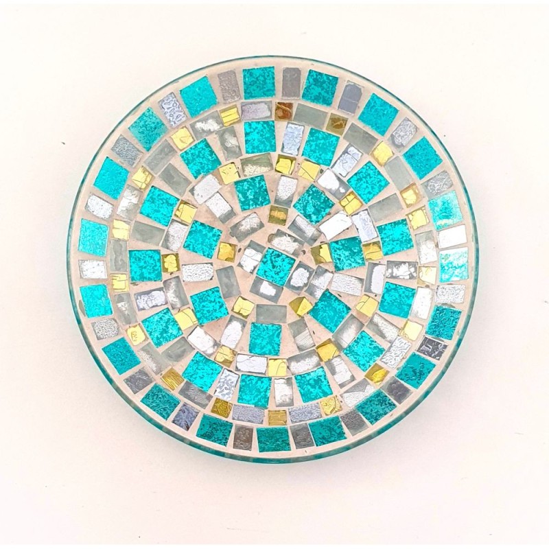 Assiette Support bougie Mosaïque Turquoise et or - Village Candle