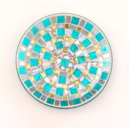 Assiette Support bougie Mosaïque Turquoise et or - Village Candle