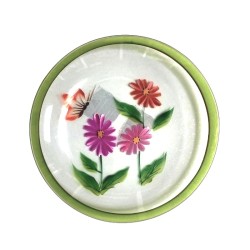 Assiette en verre Support bougie Fleurs et papillon - Village Candle