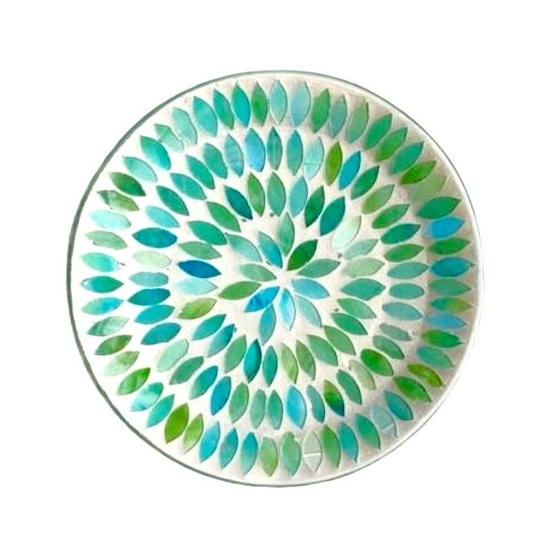 Assiette Support bougie Mosaïque Perles vertes et bleues - Village Candle