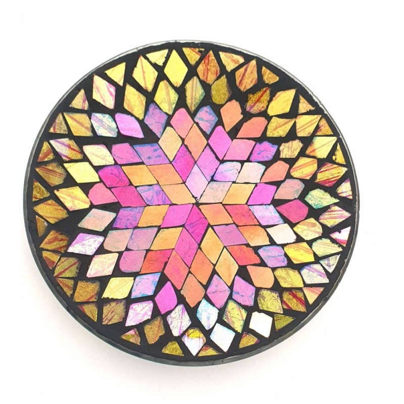 Assiette Support bougie Mosaïque parme, rose et or - Village Candle