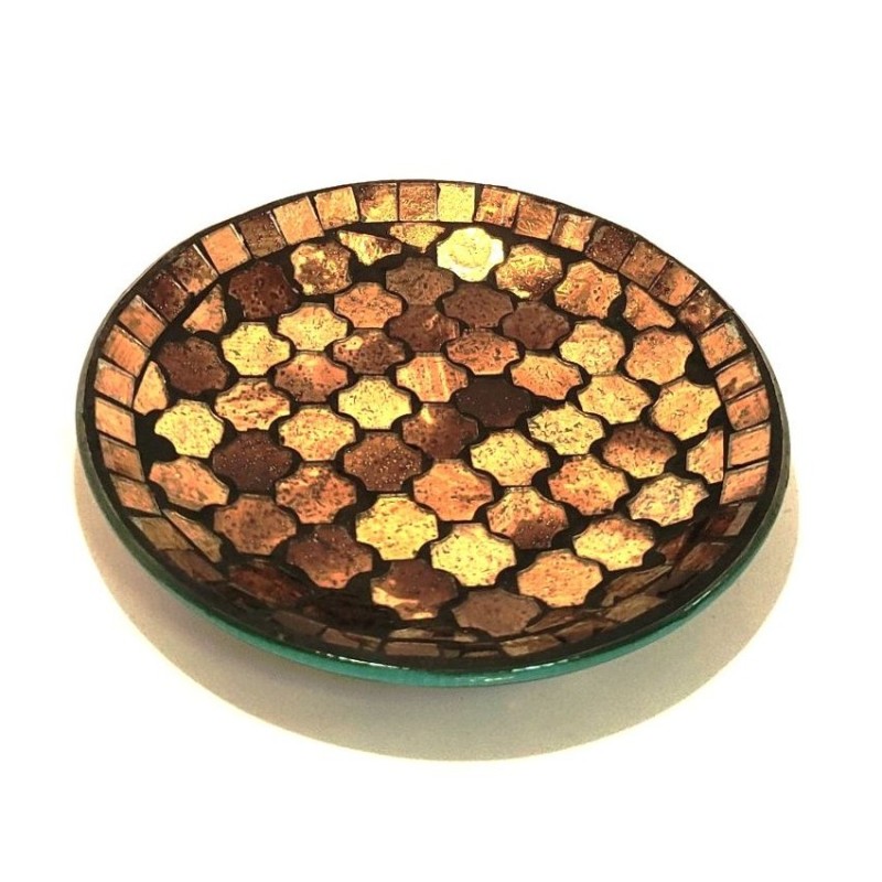 Assiette Support bougie Mosaïque Or et Marron - Village Candle