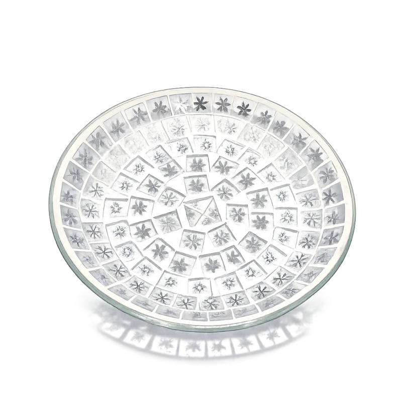 Assiette en verre Support bougie Flocons de neige argentés - Village Candle