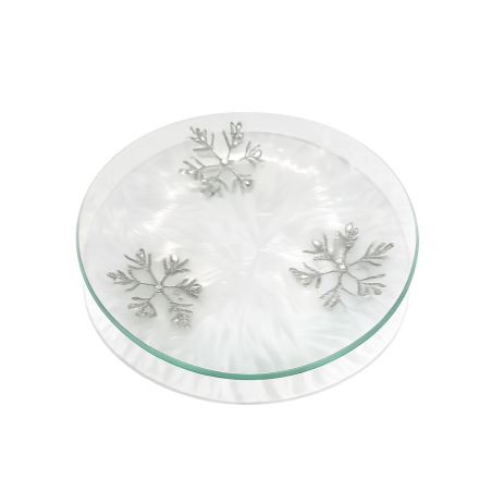 Assiette en verre effet glacé – Support pour bougie Flocons de neige- Village Candle