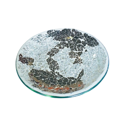 Assiette Support bougie Mosaïque craquelée Argent et Miroir - Village Candle