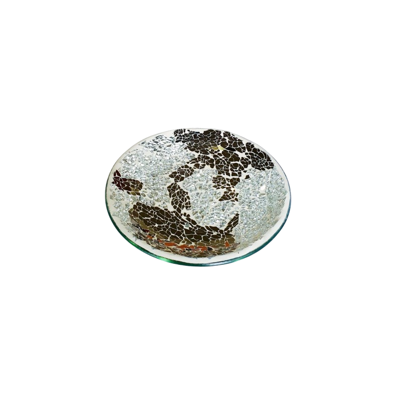 Assiette Support bougie Mosaïque craquelée Argent et Miroir - Village Candle