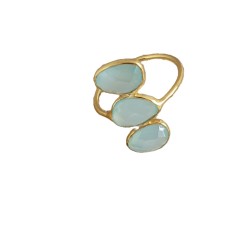Bague trois pierres naturelles bleu pastel - Bijoux Lucky Team