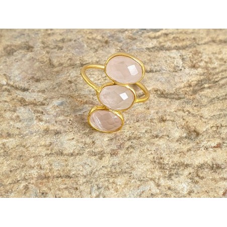 Bague trois pierres naturelles roses - Bijoux Lucky Team