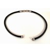 Collier homme en cuir tressé noir et acier cuivre/argent (45 cm)