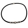 Collier homme en cuir tressé noir et acier (45 cm)