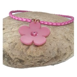 Collier Floral en Cuir Tressé rose